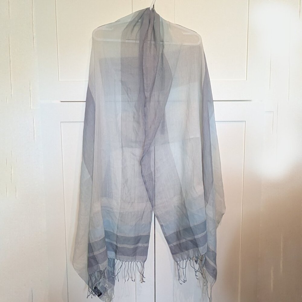 Wool Shawl Scarf Wrap Gray Plaid with Fringes by Essential Classics